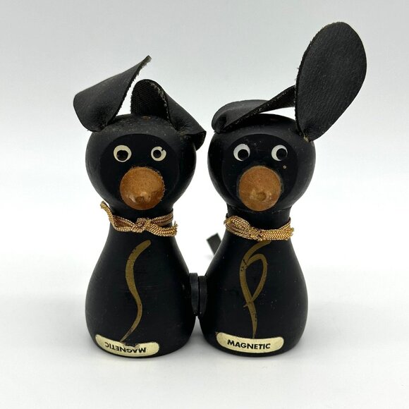 Other - Vintage Black Mice Magnetic Shakers Japan Anthropomorphic Kitschy Wooden 1950s